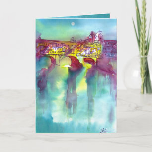 PONTE VECCHIO Florenz durch Night Watercolor Karte