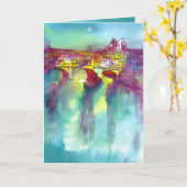 PONTE VECCHIO Florenz durch Night Watercolor Karte (Gelbe Blume)