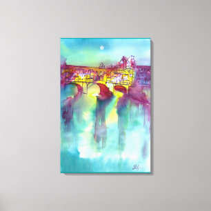 PONTE VECCHIO Florenz durch Night Watercolor Leinwanddruck
