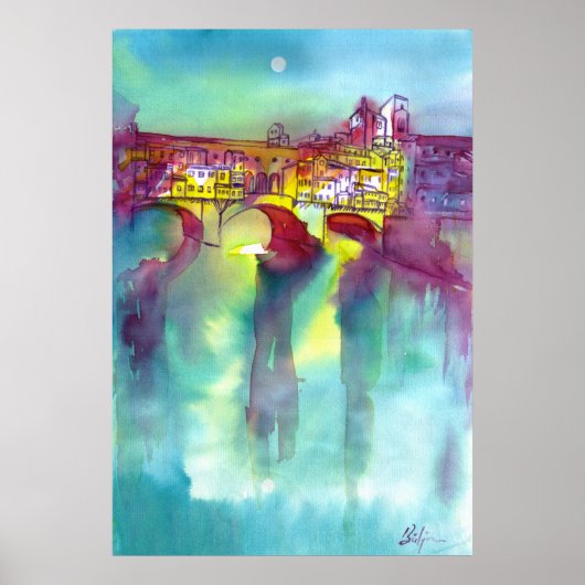 PONTE VECCHIO Florenz durch Night Watercolor Poster (Vorne)