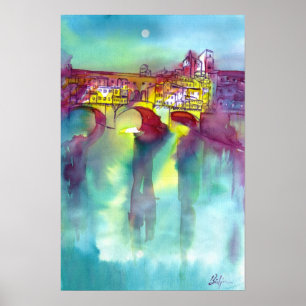 PONTE VECCHIO Florenz durch Night Watercolor Poster