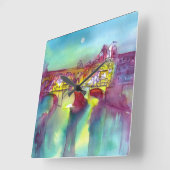 PONTE VECCHIO Florenz durch Night Watercolor Quadratische Wanduhr (Winkel)