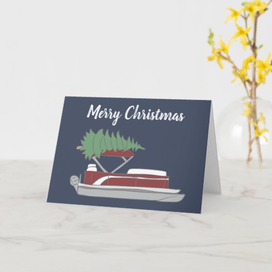 Pontoon Boat mit Christbaum auf Top Holiday Karte (Gelbe Blume)