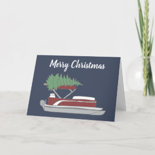 Pontoon Boat mit Christbaum auf Top Holiday Karte