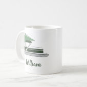 Pontoon Boat mit Weihnachtsbaum auf der Top-Kaffee Kaffeetasse (Vorderseite Links)