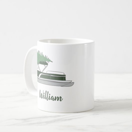 Pontoon Boat mit Weihnachtsbaum auf der Top-Kaffee Kaffeetasse (Vorderseite Links)