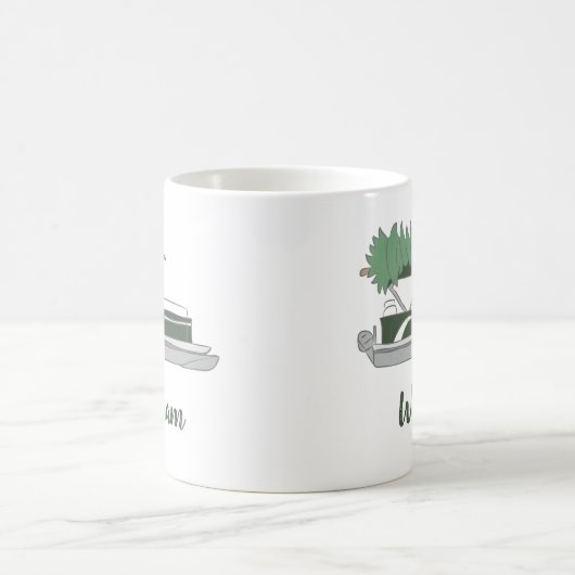 Pontoon Boat mit Weihnachtsbaum auf der Top-Kaffee Kaffeetasse (Mittel)