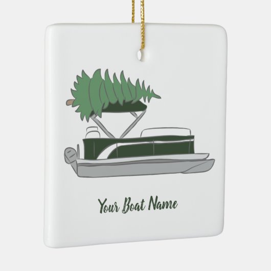 Pontoon Boat mit Weihnachtsbaum auf Top Holiday Keramikornament (Rechts)