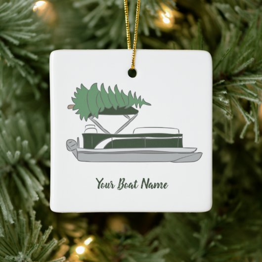 Pontoon Boat mit Weihnachtsbaum auf Top Holiday Keramikornament (Baum)