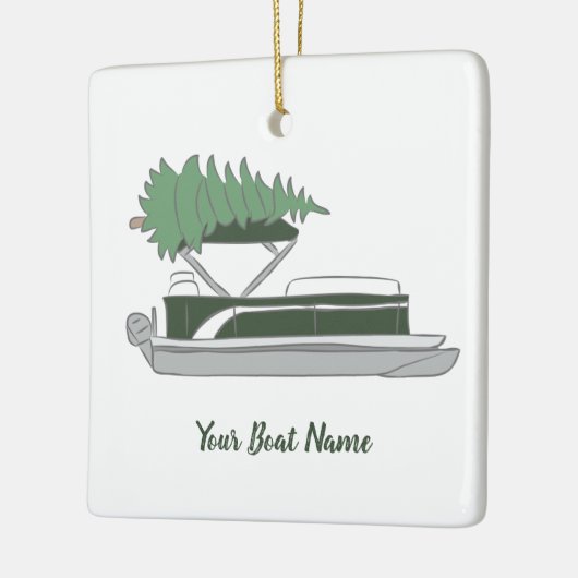 Pontoon Boat mit Weihnachtsbaum auf Top Holiday Keramikornament (Links)