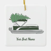 Pontoon Boat mit Weihnachtsbaum auf Top Holiday Keramikornament (Vorderseite)