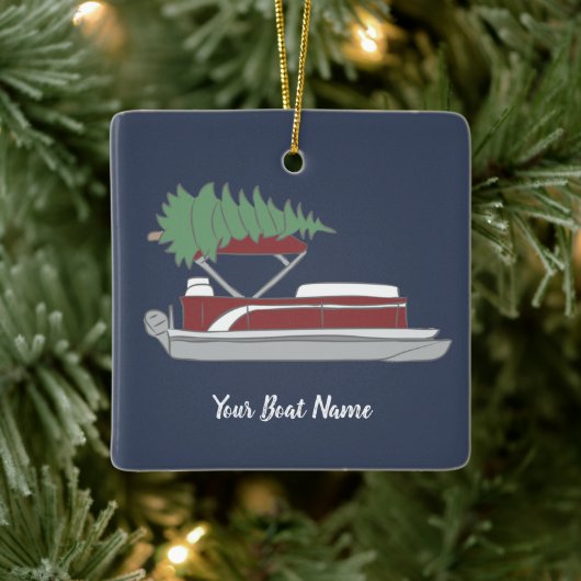 Pontoon Boat mit Weihnachtsbaum auf Top Holiday Keramikornament (Baum)