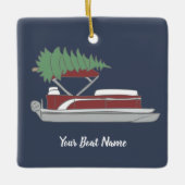 Pontoon Boat mit Weihnachtsbaum auf Top Holiday Keramikornament (Vorderseite)