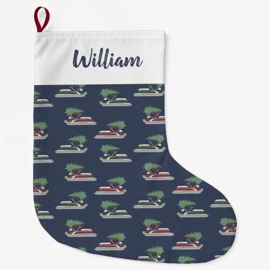 Pontoon Boat with Christmas Tree on Top Großer Weihnachtsstrumpf (Vorderseite)