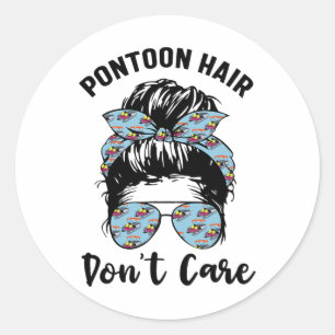 Pontoon Captain Boating Pontoon Hair Keine Sorge Runder Aufkleber