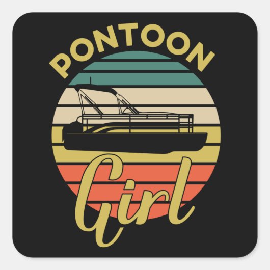 Pontoon Girl Captain Retro Vintage Boat Quadratischer Aufkleber (Vorderseite)