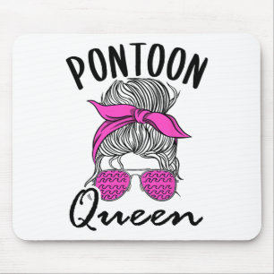 Pontoon Queen Lake Life Messy Bun Vacation Boat Li Mousepad