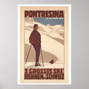 Pontresina 1914 Grosses Skirennen Schweiz Vintage Poster