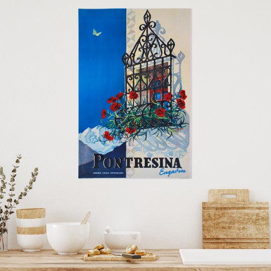 Pontresina, Engadin, Schweiz, Skiposter Poster (Küche)