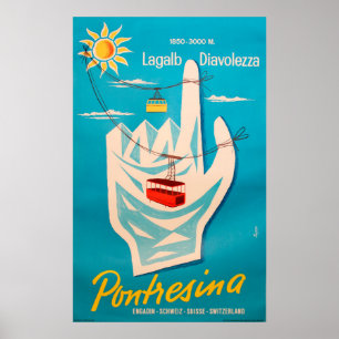 Pontresina Ski Switzerland Vintage Reiseplaner Poster