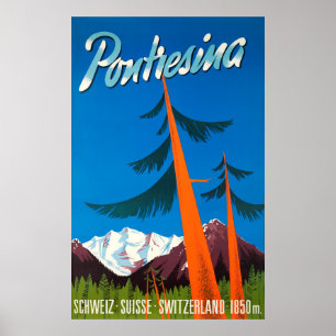 Pontresina Switzerland Vintage Travel Poster