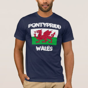 Pontypridd, Wales mit walisischer Flagge T-Shirt
