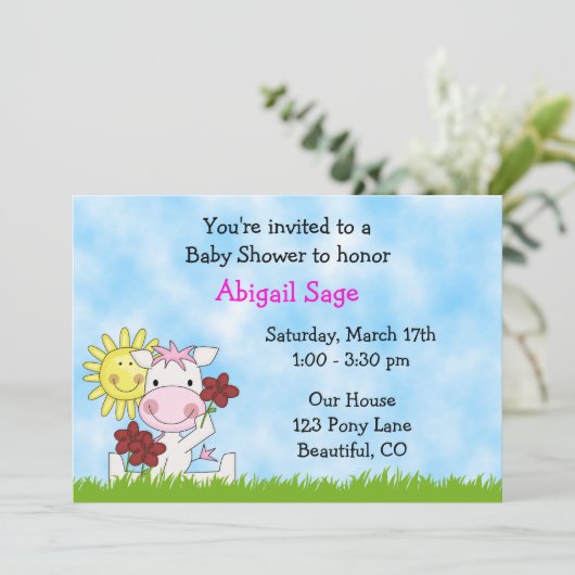 Pony Baby Shower Einladung für Mädchen (Stehend Vorderseite)