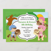 Pony Birthday Einladungen für Zwillinge (Junge/Mäd (Vorne/Hinten)