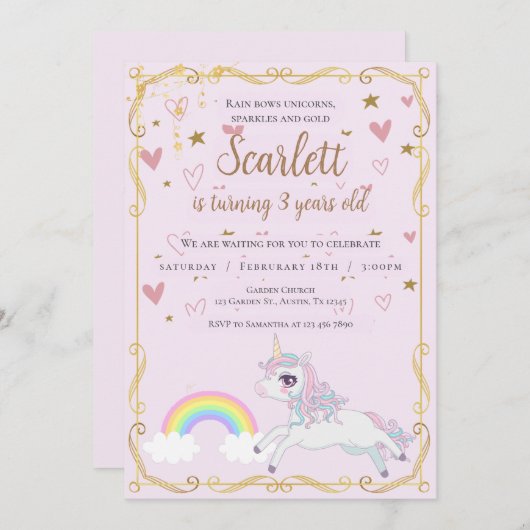 Pony-Einladung zum 3. Geburtstag Einladung (Vorne/Hinten)