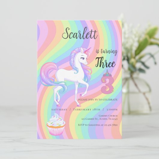 Pony-Einladung zum 3. Geburtstag Einladung (Stehend Vorderseite)