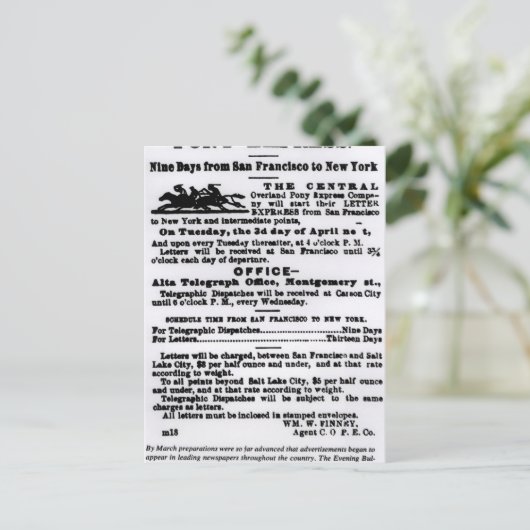 Pony Express, 9 Tage Postkarte (Stehend Vorderseite)