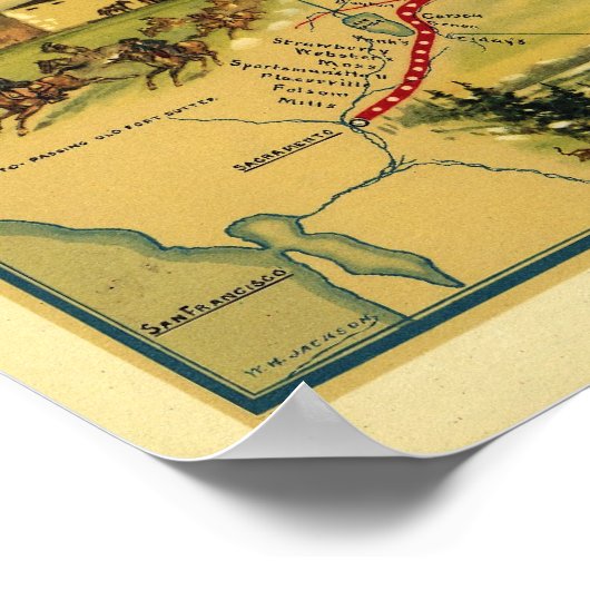 Pony Express Karte von William Henry Jackson 1861 Poster (Ecke)