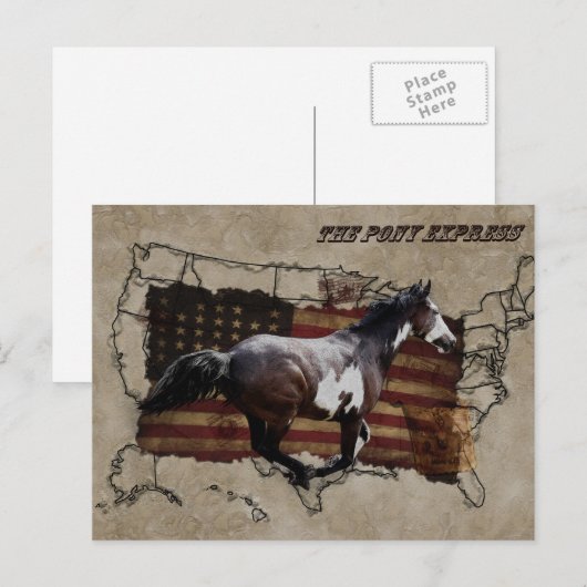 Pony Express Pinto Pferd liefert US-Post Postkarte (Vorne/Hinten)