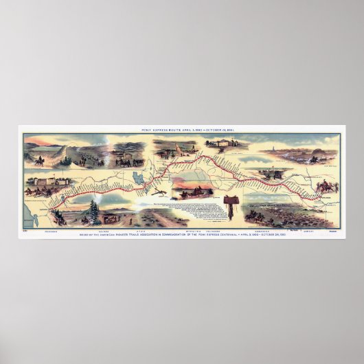Pony-Express-Routenkarte Poster (Vorne)