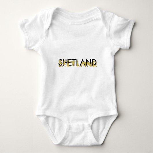 Pony flog in die Buchstaben SHETLAND Baby Strampler (Vorderseite)