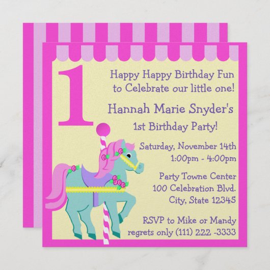 Pony / Geburtstag gestrichen Einladung (Vorne/Hinten)