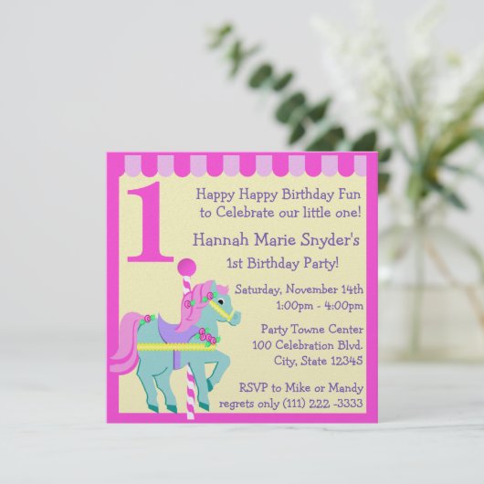 Pony / Geburtstag gestrichen Einladung (Stehend Vorderseite)