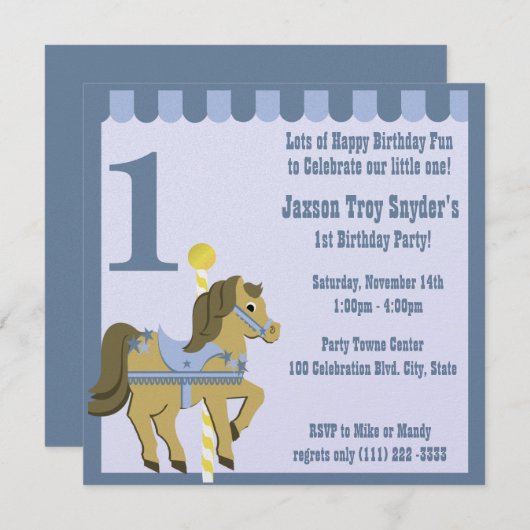 Pony / Geburtstag gestrichen Einladung (Vorne/Hinten)