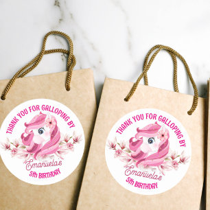 Pony Geburtstag Party rosa Pferd danke Runder Aufkleber