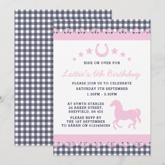 Pony-Geburtstagsfeier Einladung (Vorne/Hinten)