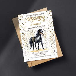 Pony Geburtstagsparty Black Pferd Gold Sprinklen Einladung