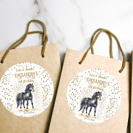 Pony Geburtstagsparty Black Pferd Gold Sprinklen Runder Aufkleber