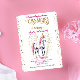 Pony Geburtstagsparty weißen Pferd Gold Sprinklen Einladung