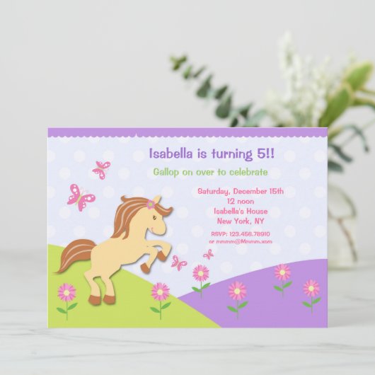 Pony Horse Bithday Party Einladungen (Stehend Vorderseite)