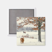 Pony im Schnee mit Baummagnet Magnet (Vorderseite/Rückseite)