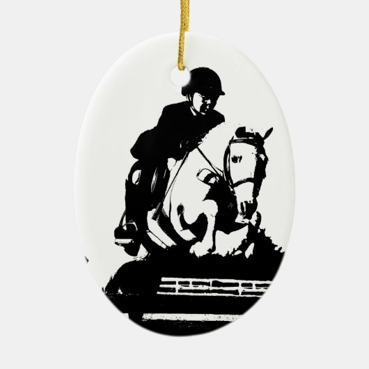 Pony Jumping BW Keramik Ornament (Vorne)