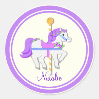 Pony Lila und Gold Carousel bemalt Runder Aufkleber