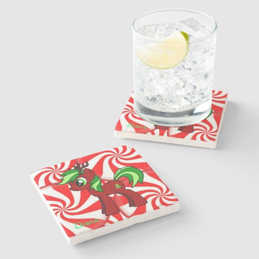 Pony Marble Stone Untersetzer Weihnachten (Seitenansicht)