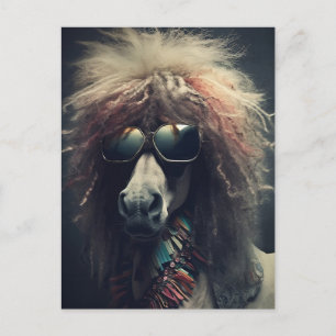 Pony mit Clownfrisur und Sonnenbrille Postkarte