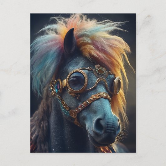 Pony mit Clownhaar und Google Postkarte (Vorderseite)